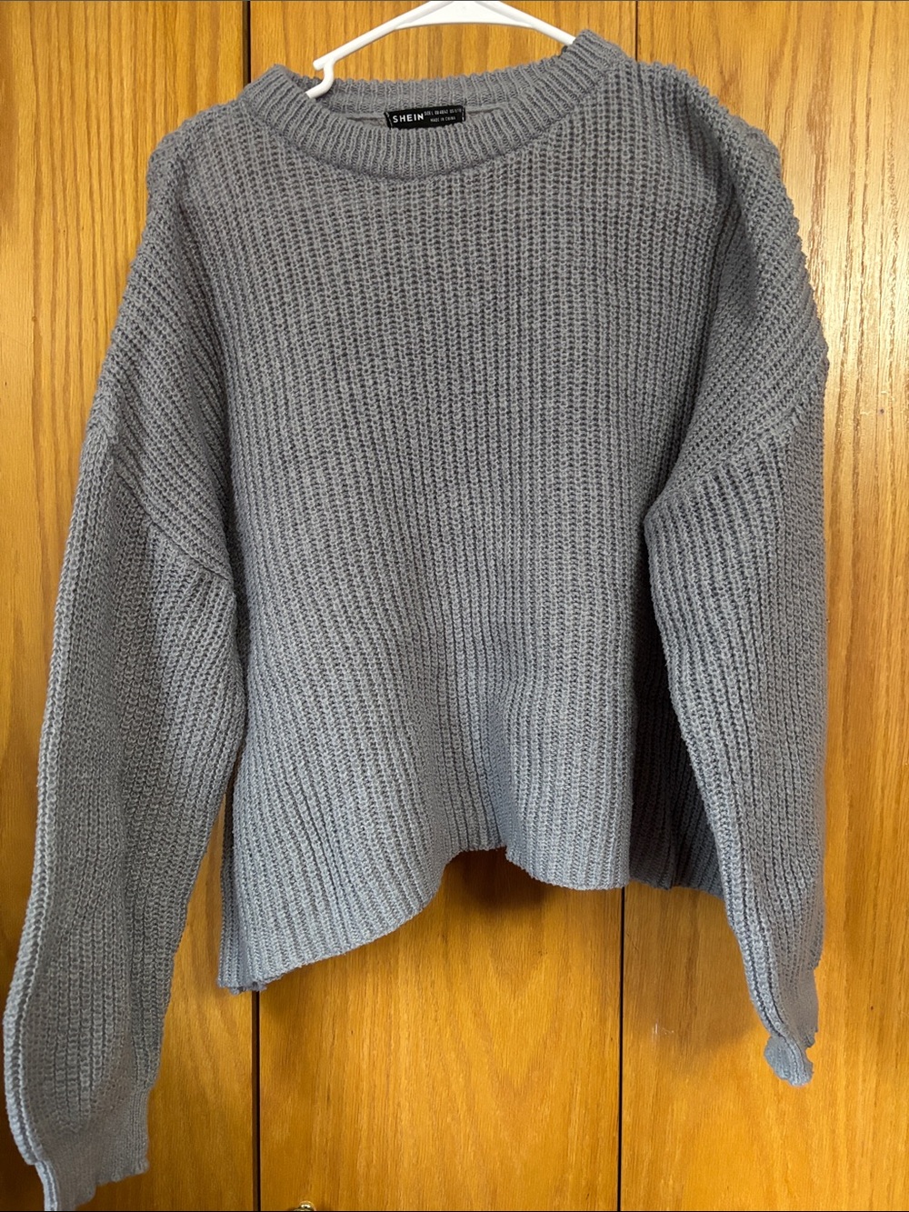 SHEIN Light Gray Ribbed Crewneck Sweater